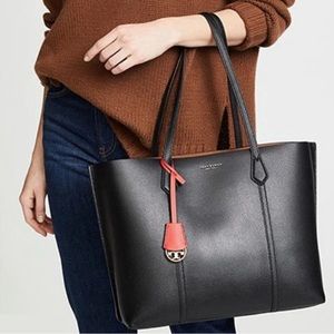 Tory Burch Large Perry Triple Compartment Tote in Black Leather